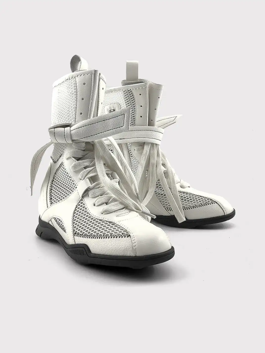 RONG | Lace Up Mesh Calf Boots