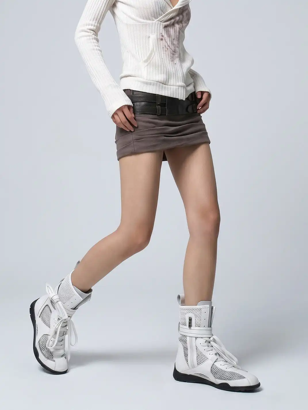 RONG | Lace Up Mesh Calf Boots