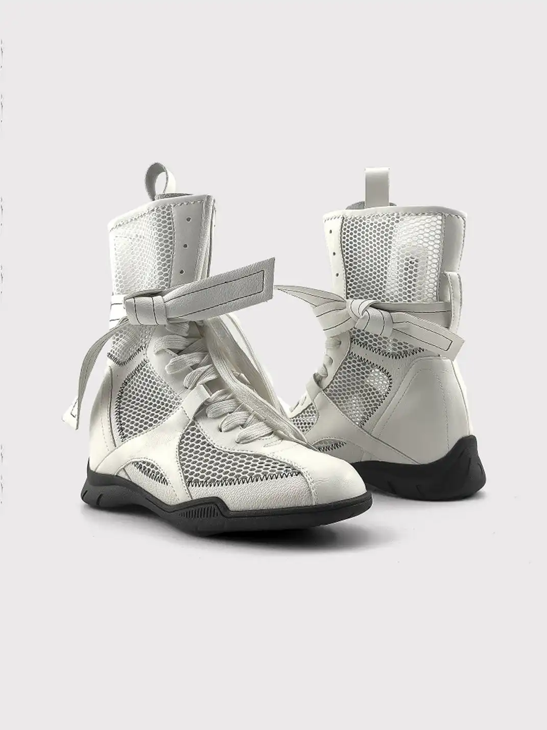 RONG | Lace Up Mesh Calf Boots