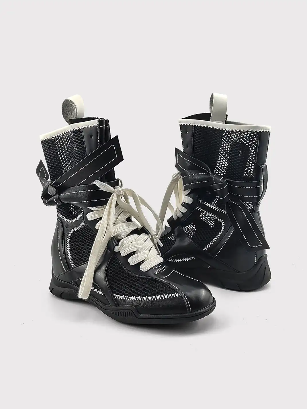 RONG | Lace Up Mesh Calf Boots
