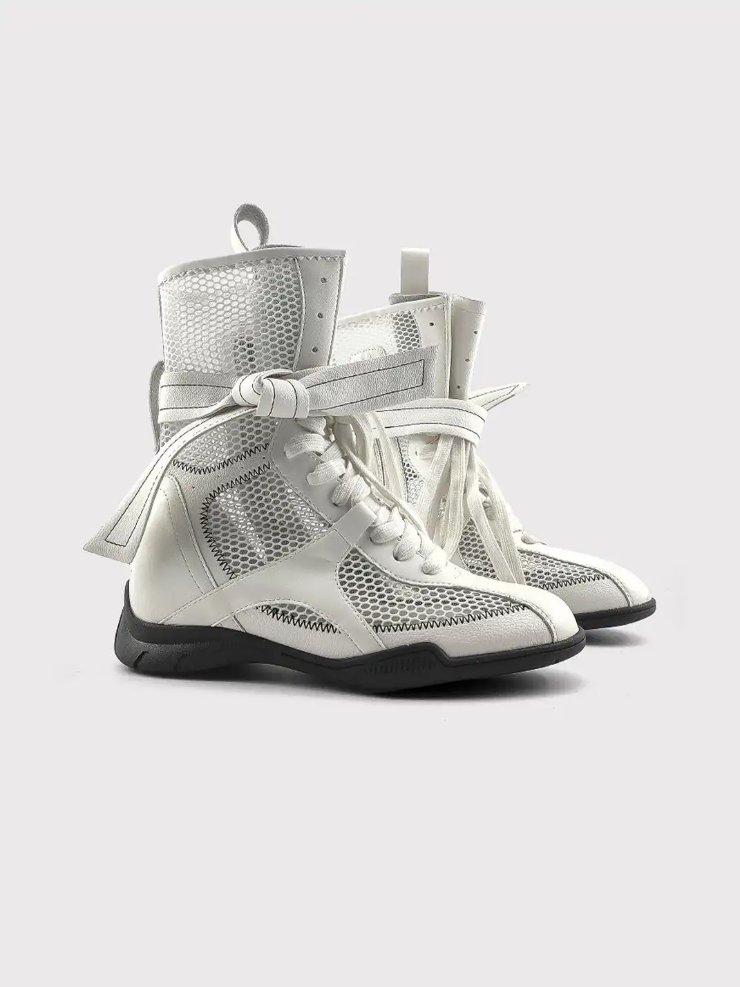RONG | Lace Up Mesh Calf Boots