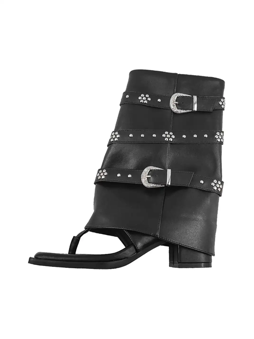 RONG | Rivet Buckle Thong Sandal Boots