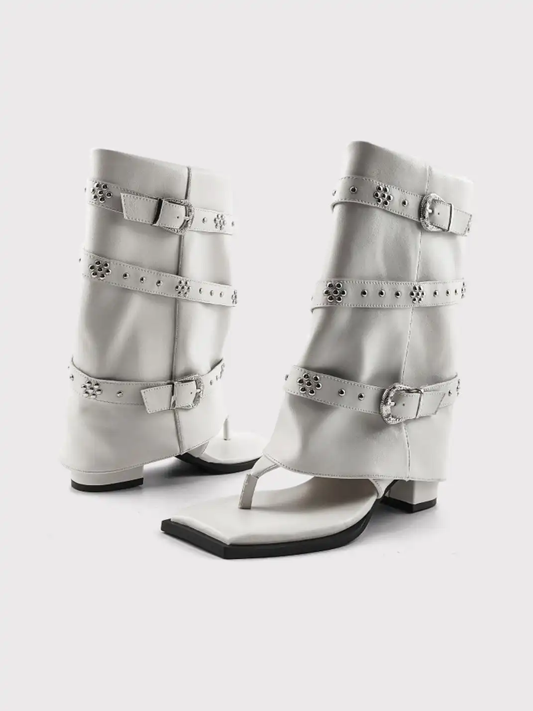 RONG | Rivet Buckle Thong Sandal Boots