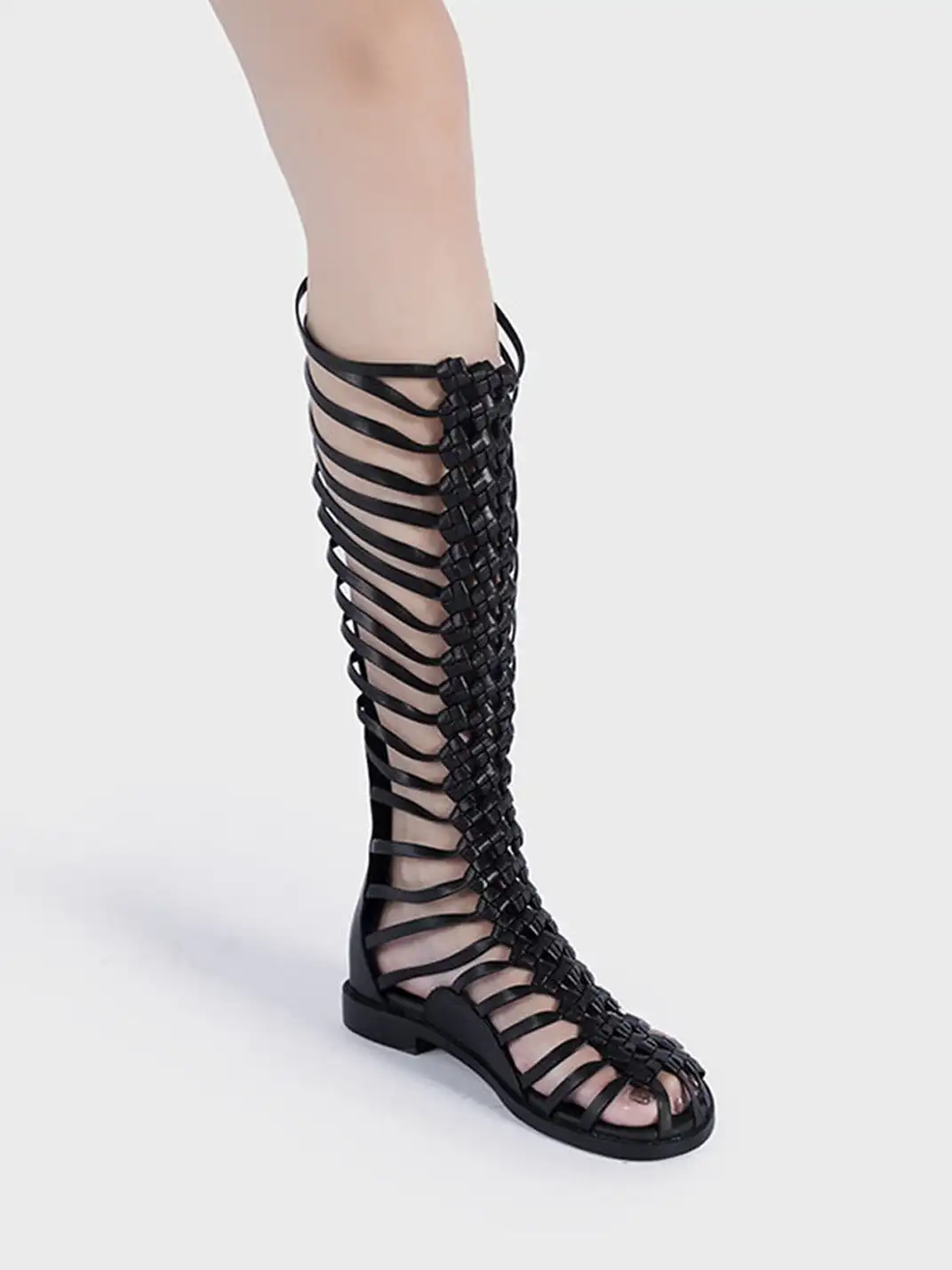 RONG | Woven Hollow High Tube Roman Sandal Boots