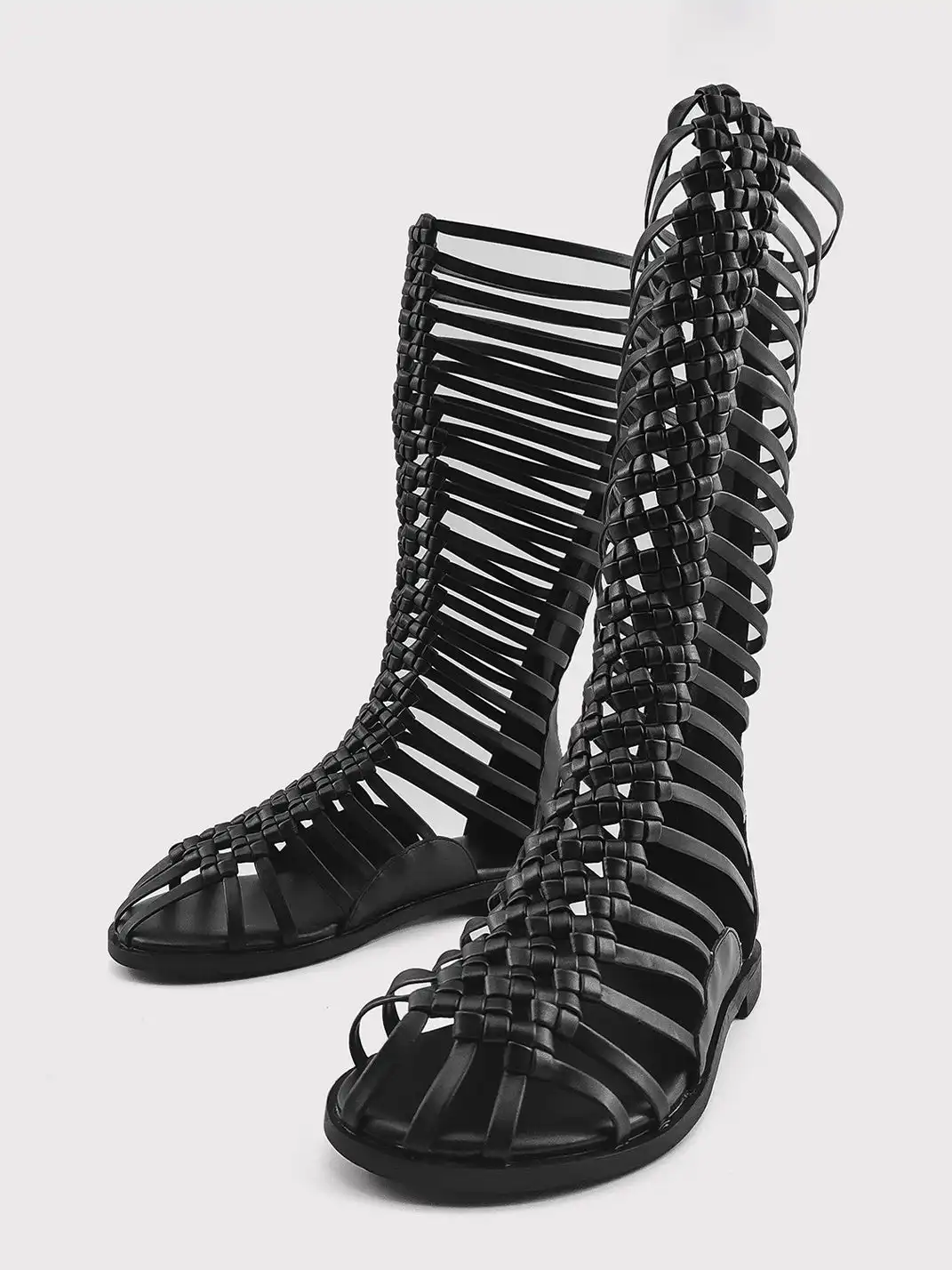 RONG | Woven Hollow High Tube Roman Sandal Boots