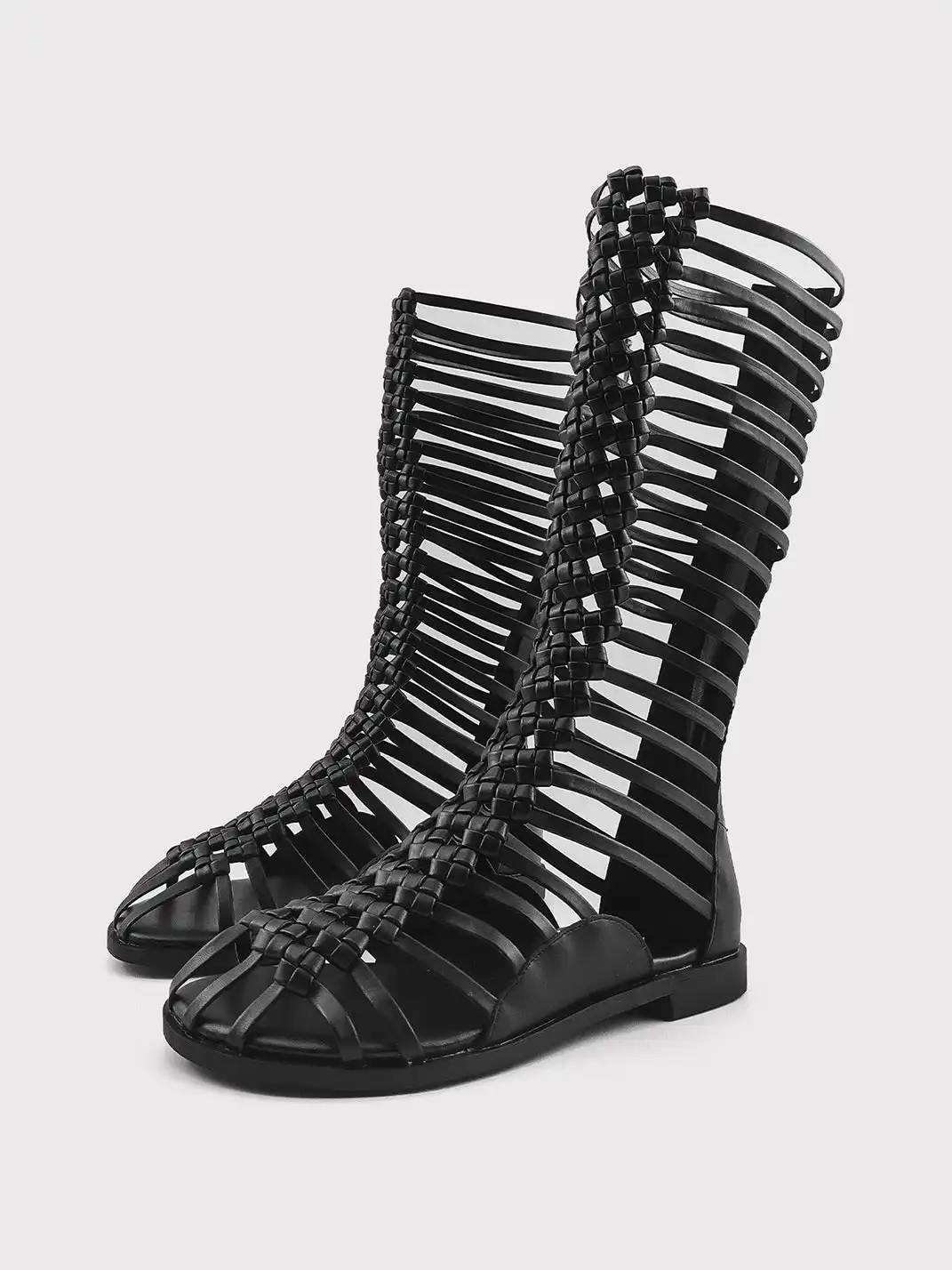 RONG | Woven Hollow High Tube Roman Sandal Boots