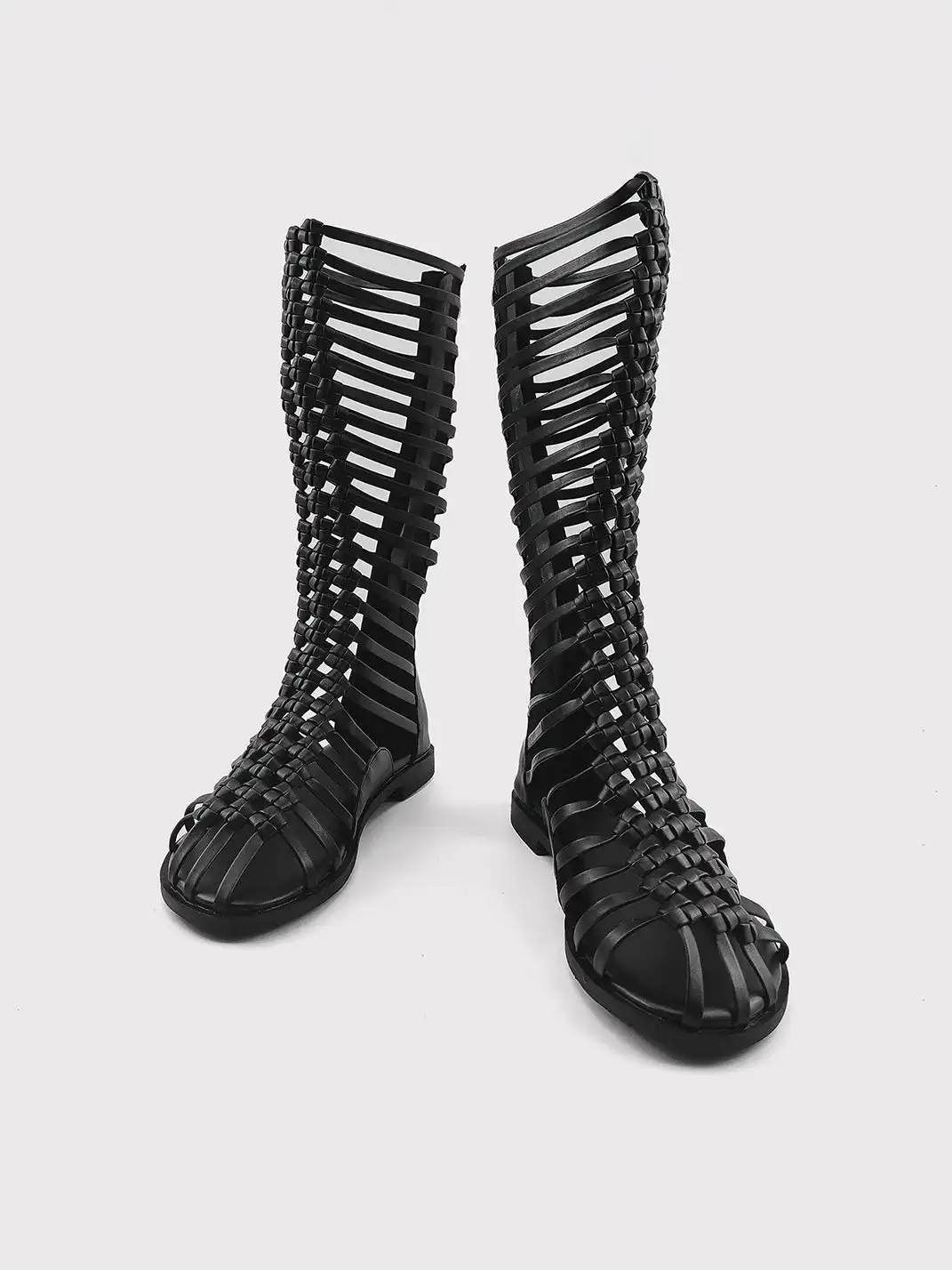 RONG | Woven Hollow High Tube Roman Sandal Boots