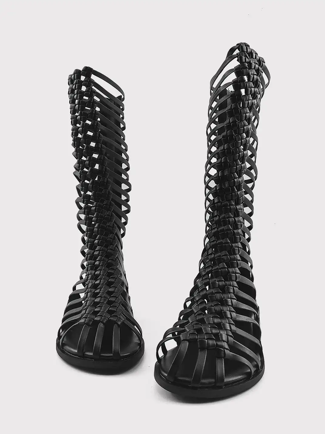 RONG | Woven Hollow High Tube Roman Sandal Boots