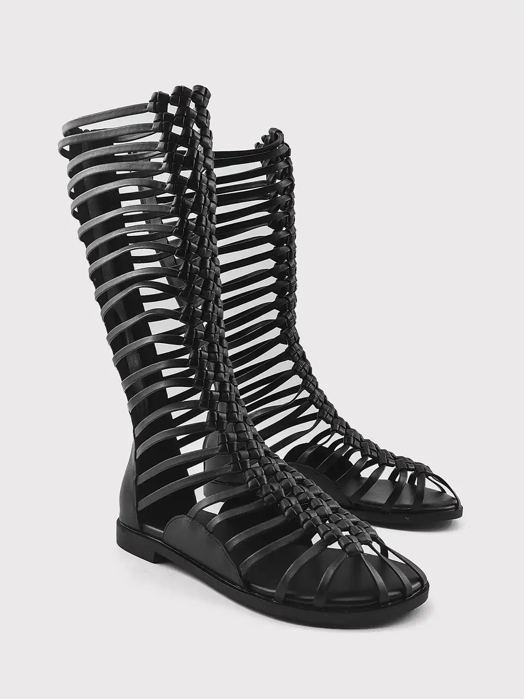 RONG | Woven Hollow High Tube Roman Sandal Boots