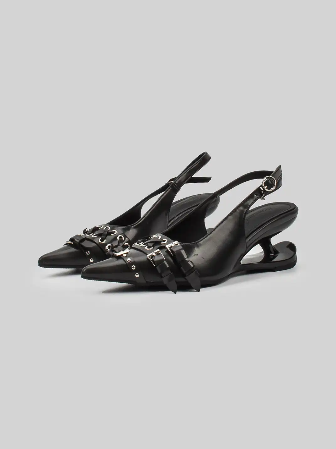 RONG | Pointed Toe Buckle Floating High Heels