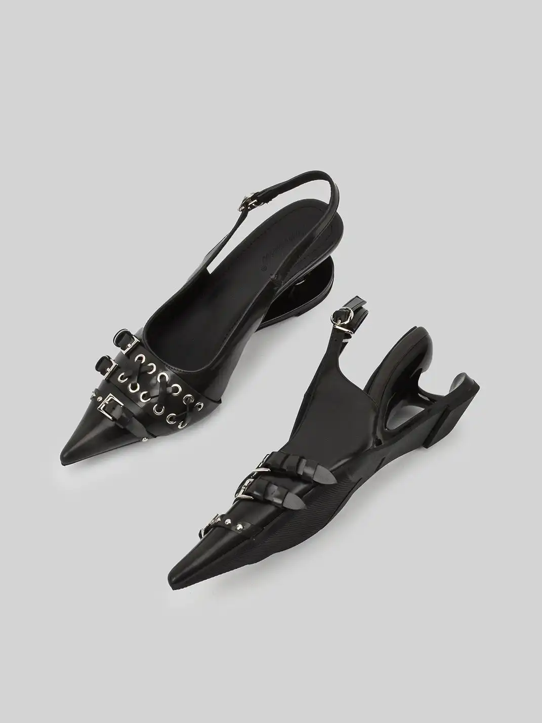 RONG | Pointed Toe Buckle Floating High Heels