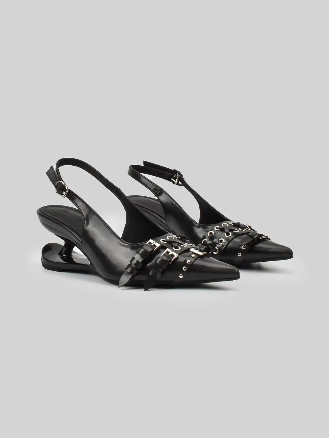 RONG | Pointed Toe Buckle Floating High Heels