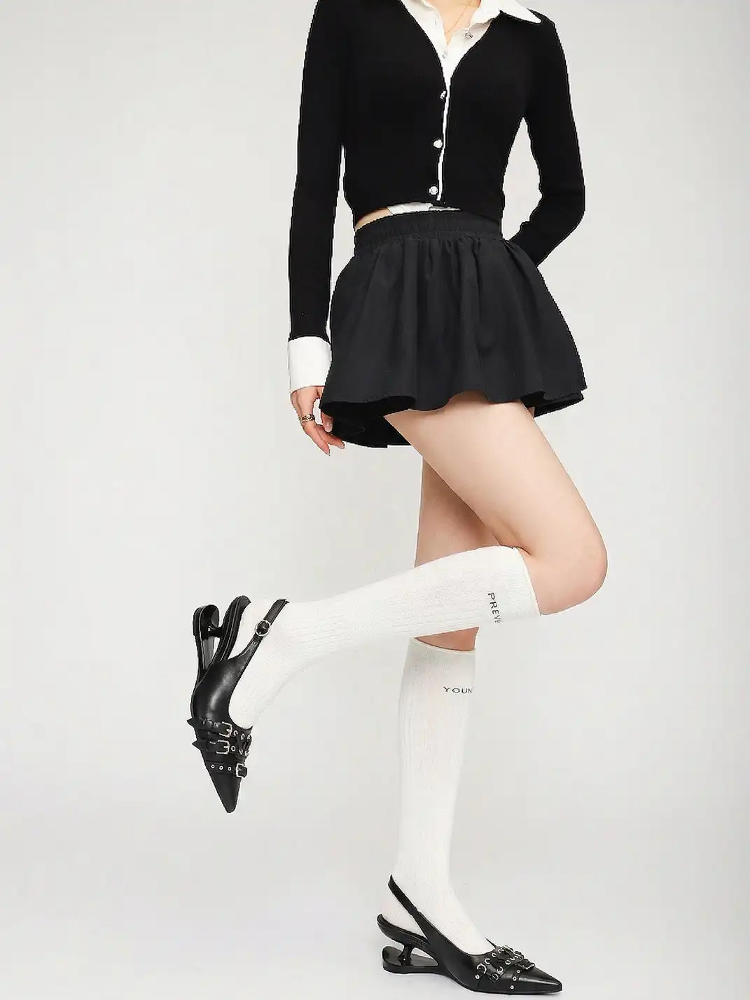 RONG | Pointed Toe Buckle Floating High Heels