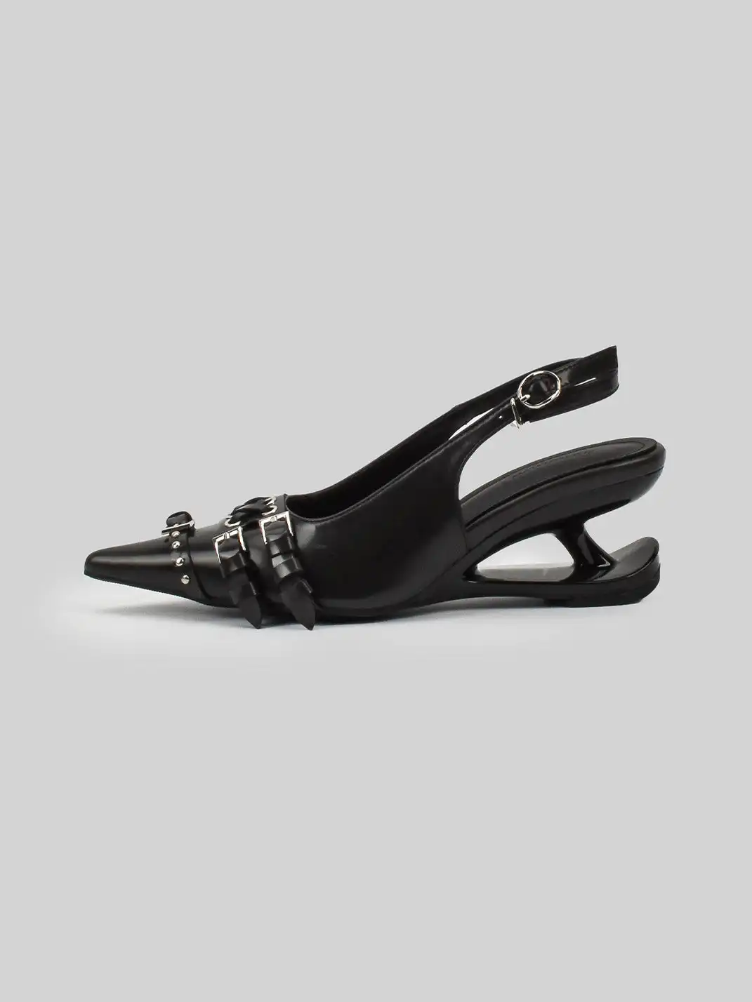RONG | Pointed Toe Buckle Floating High Heels