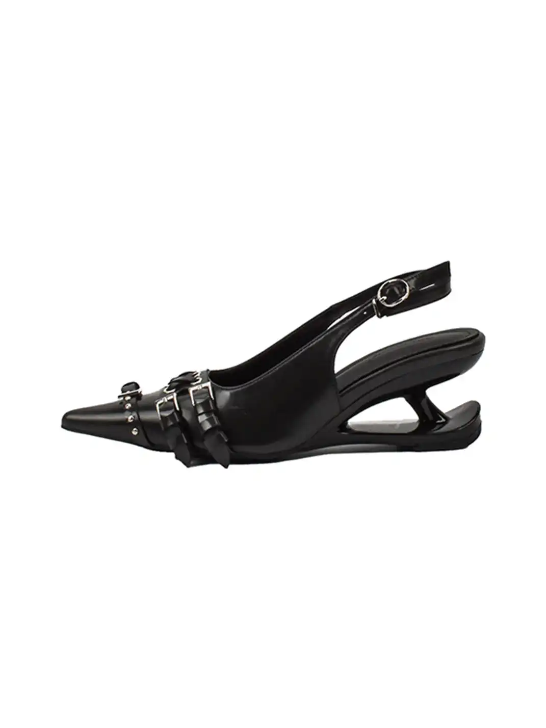 RONG | Pointed Toe Buckle Floating High Heels