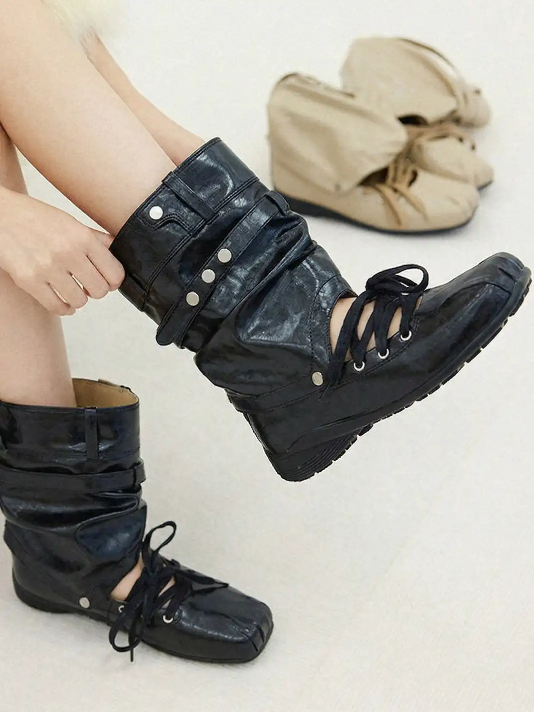 RONG | Detachable Square Toe Bow Sandal Boots