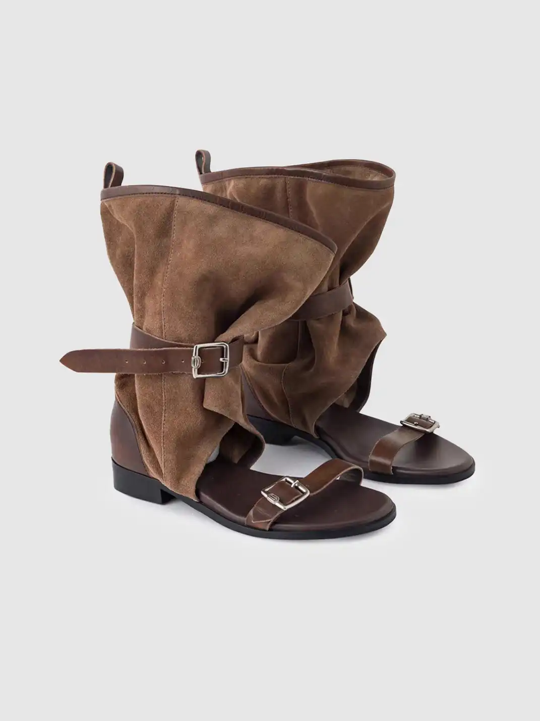 RONG | Low Heel Buckle Open Toe Sandal Boots