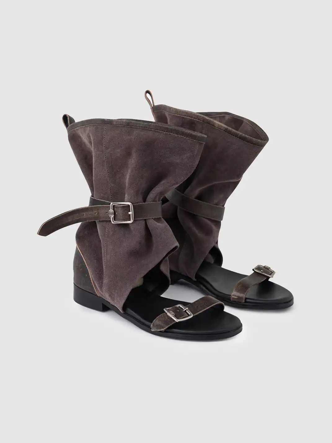 RONG | Low Heel Buckle Open Toe Sandal Boots