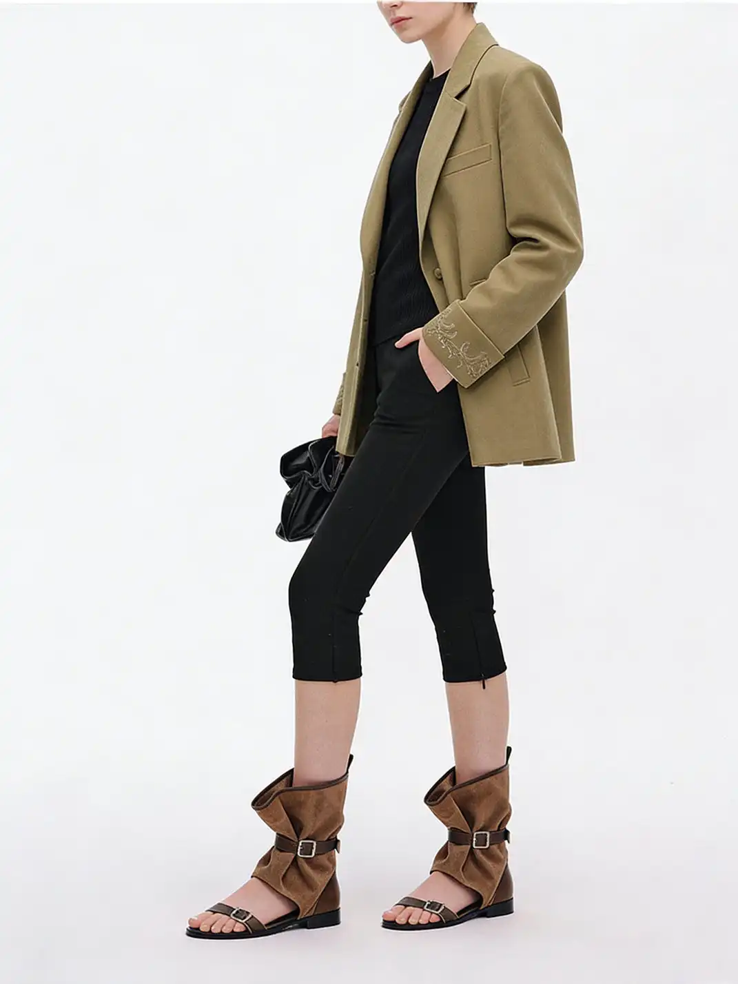 RONG | Low Heel Buckle Open Toe Sandal Boots