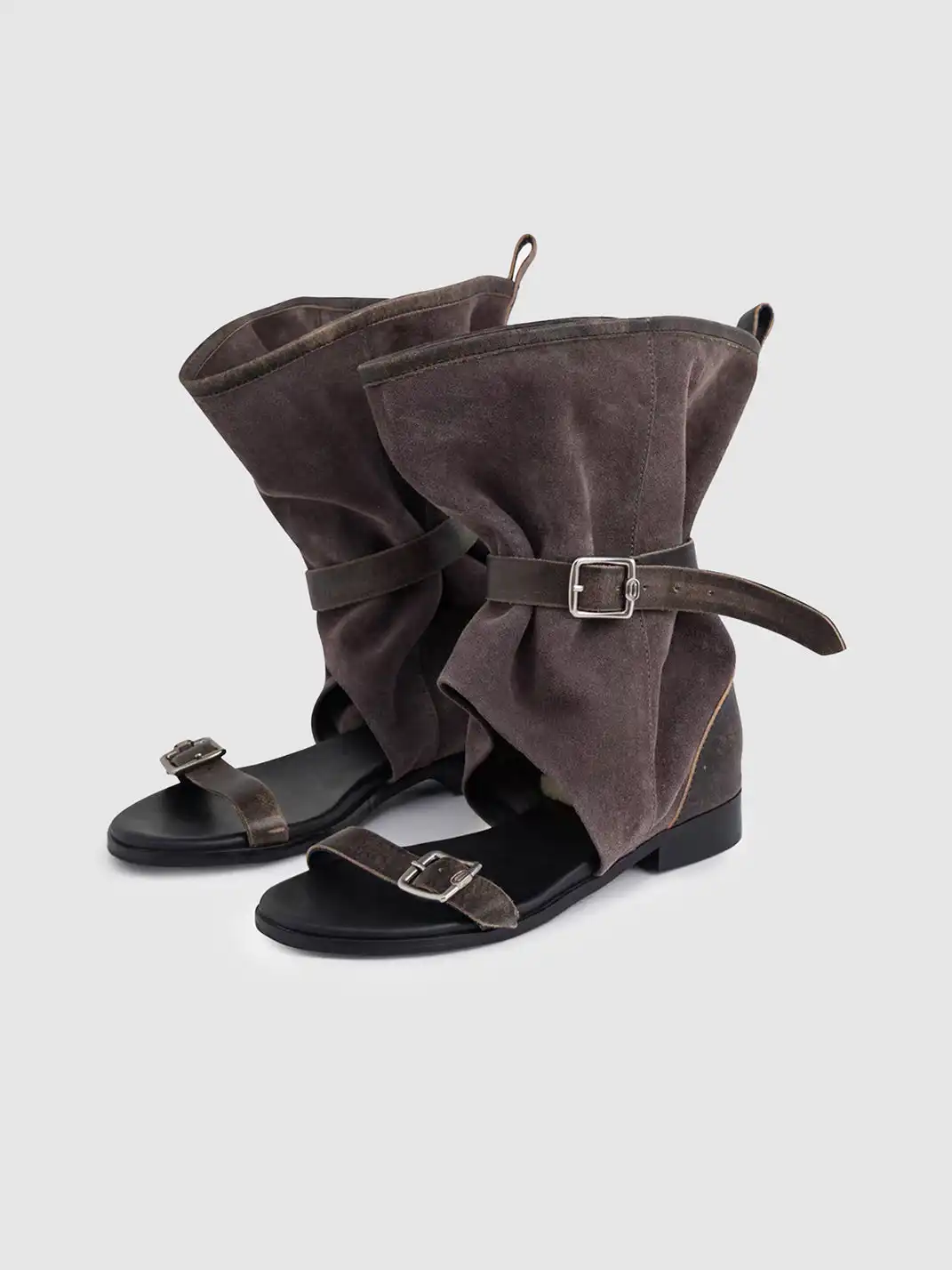 RONG | Low Heel Buckle Open Toe Sandal Boots