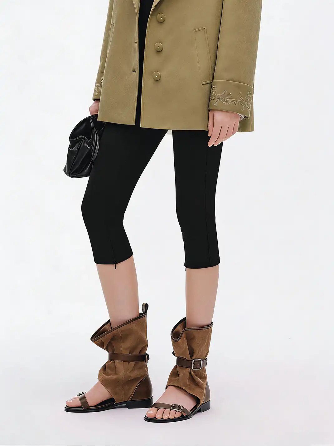 RONG | Low Heel Buckle Open Toe Sandal Boots