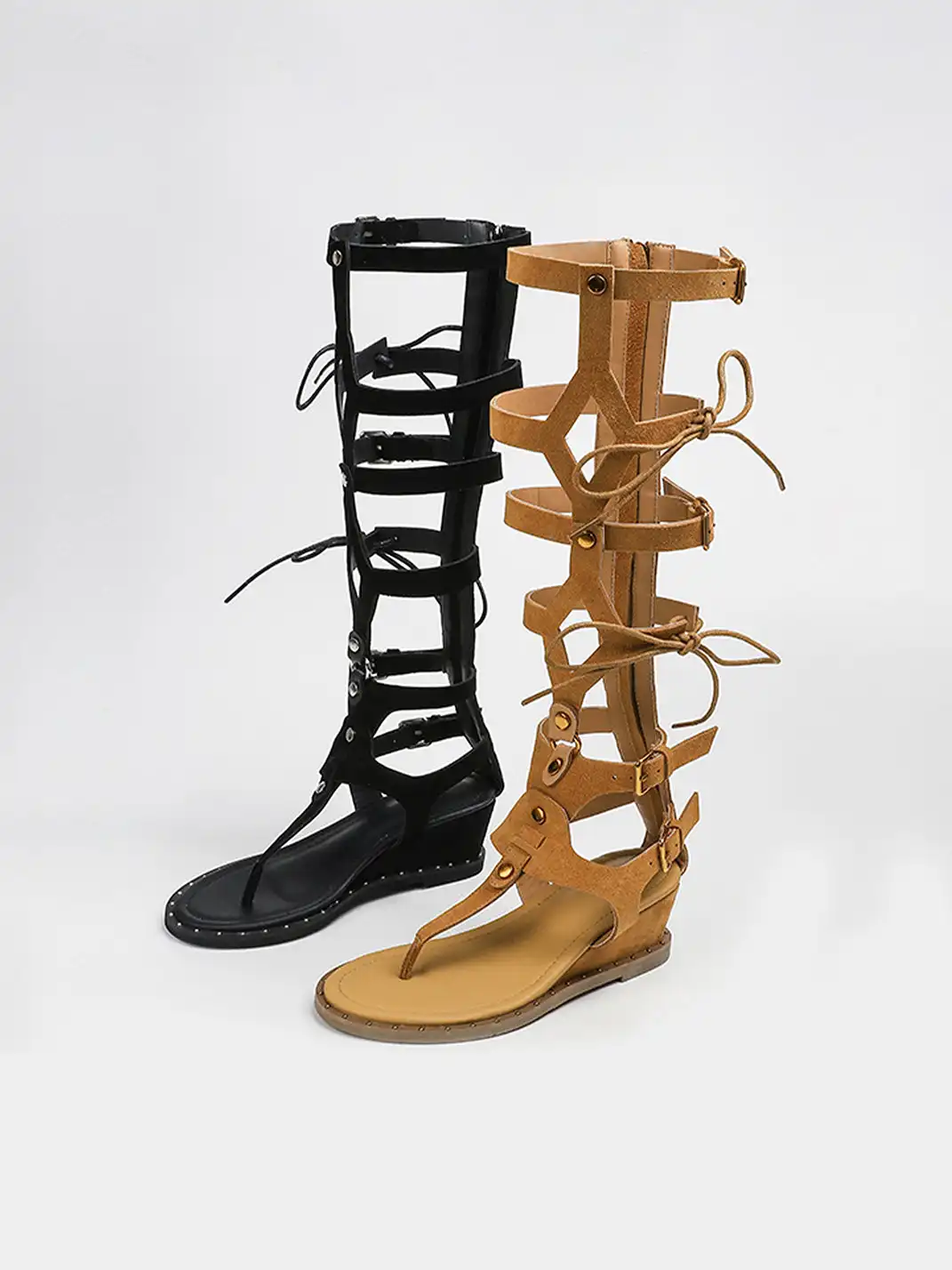 RONG | Lace-Up Bow Wedge Heel Roman Sandals