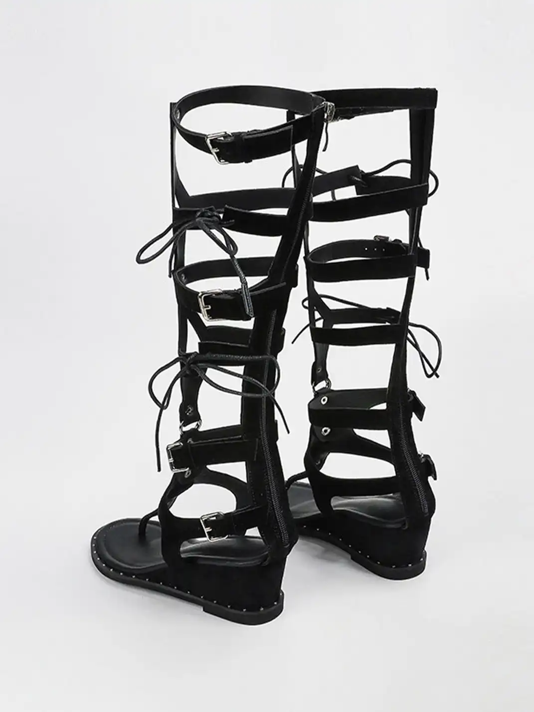 RONG | Lace-Up Bow Wedge Heel Roman Sandals