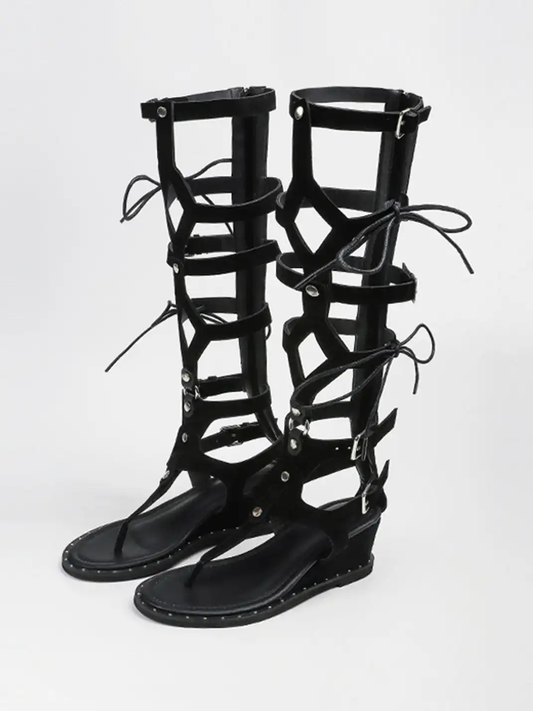 RONG | Lace-Up Bow Wedge Heel Roman Sandals