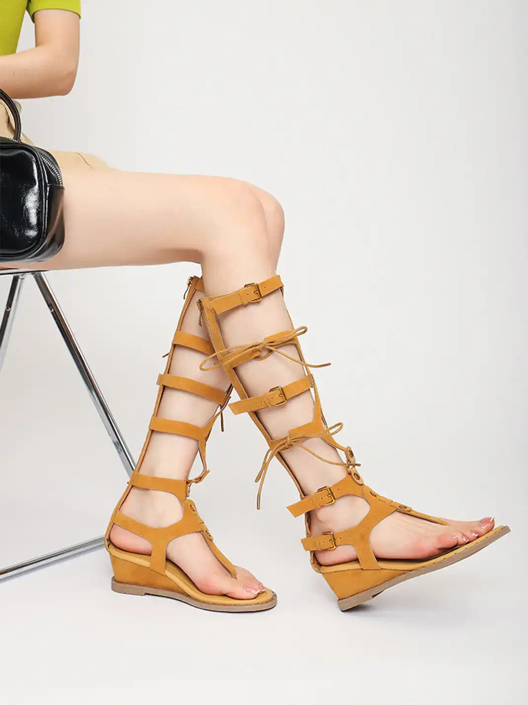 RONG | Lace-Up Bow Wedge Heel Roman Sandals