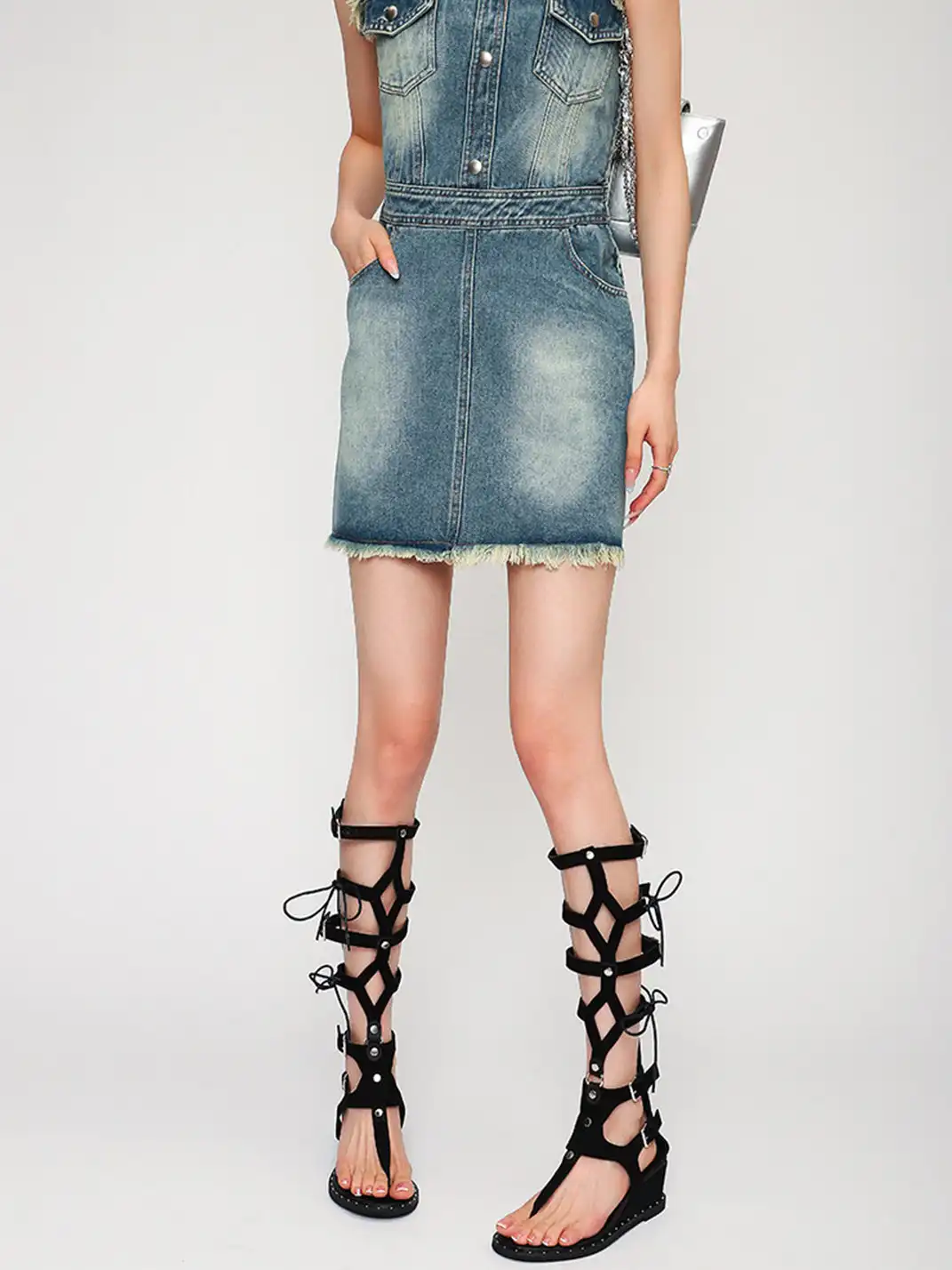 RONG | Lace-Up Bow Wedge Heel Roman Sandals