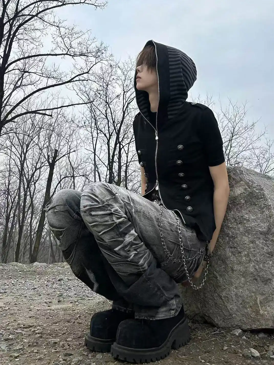 PAIKI | Buttoned Hooded Zip-Up Jacket