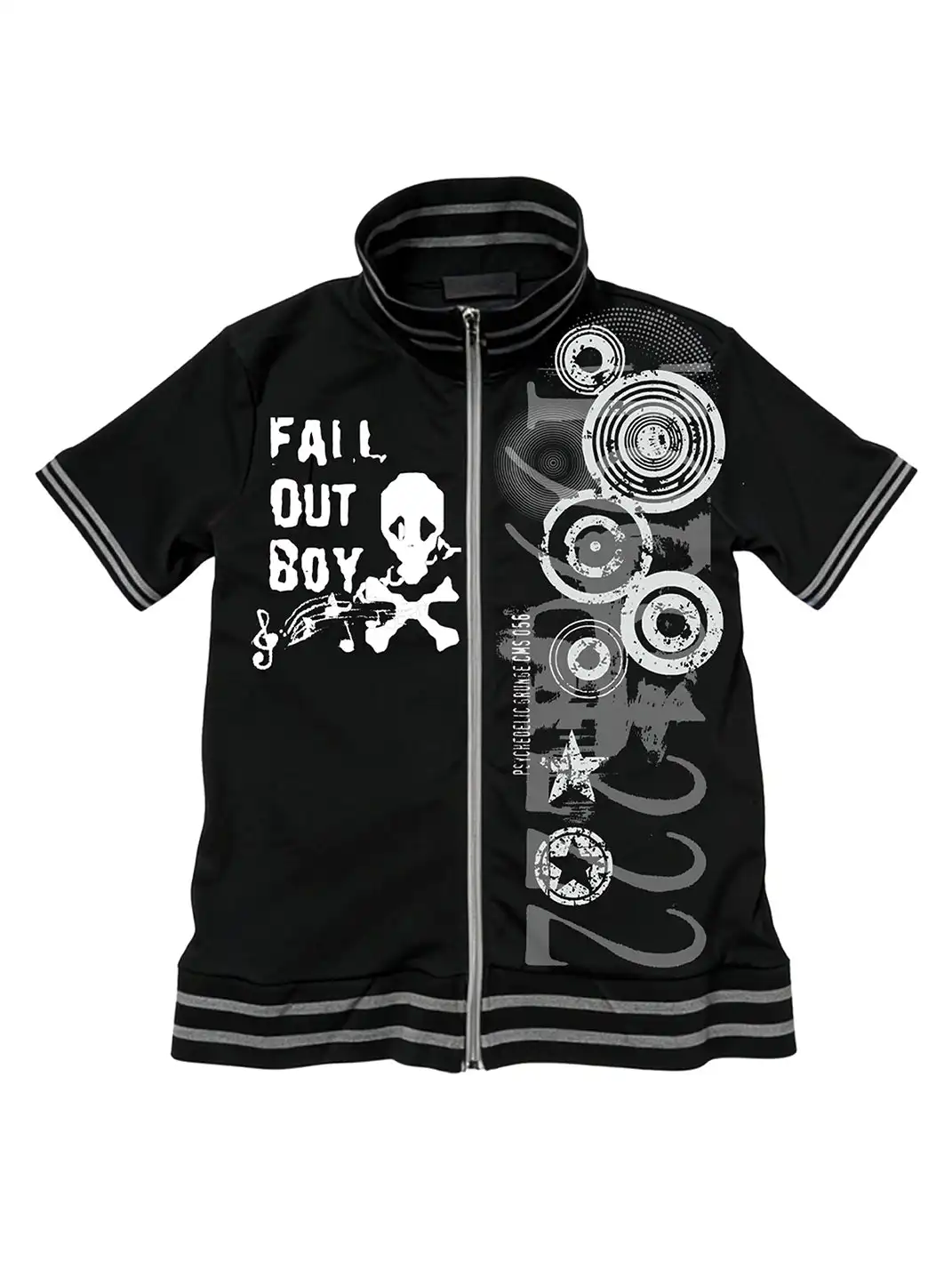 PAIKI | Skull & Note Stand Collar Zip-Up T-Shirt