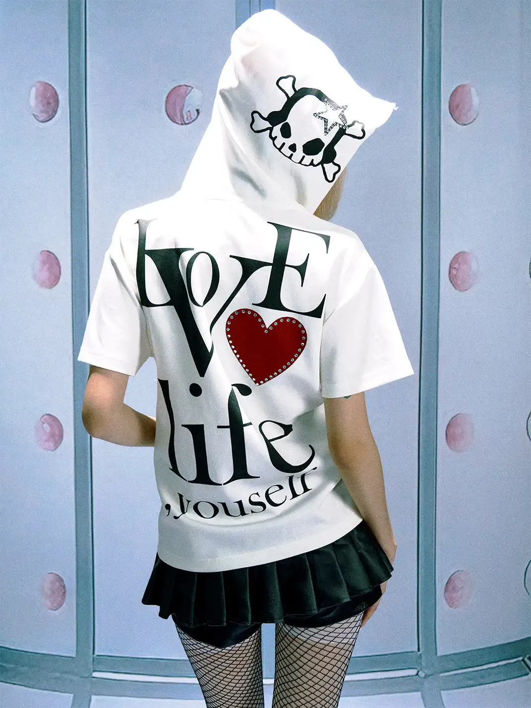 PAIKI | Love Romance Rhinestone Hooded T-shirt