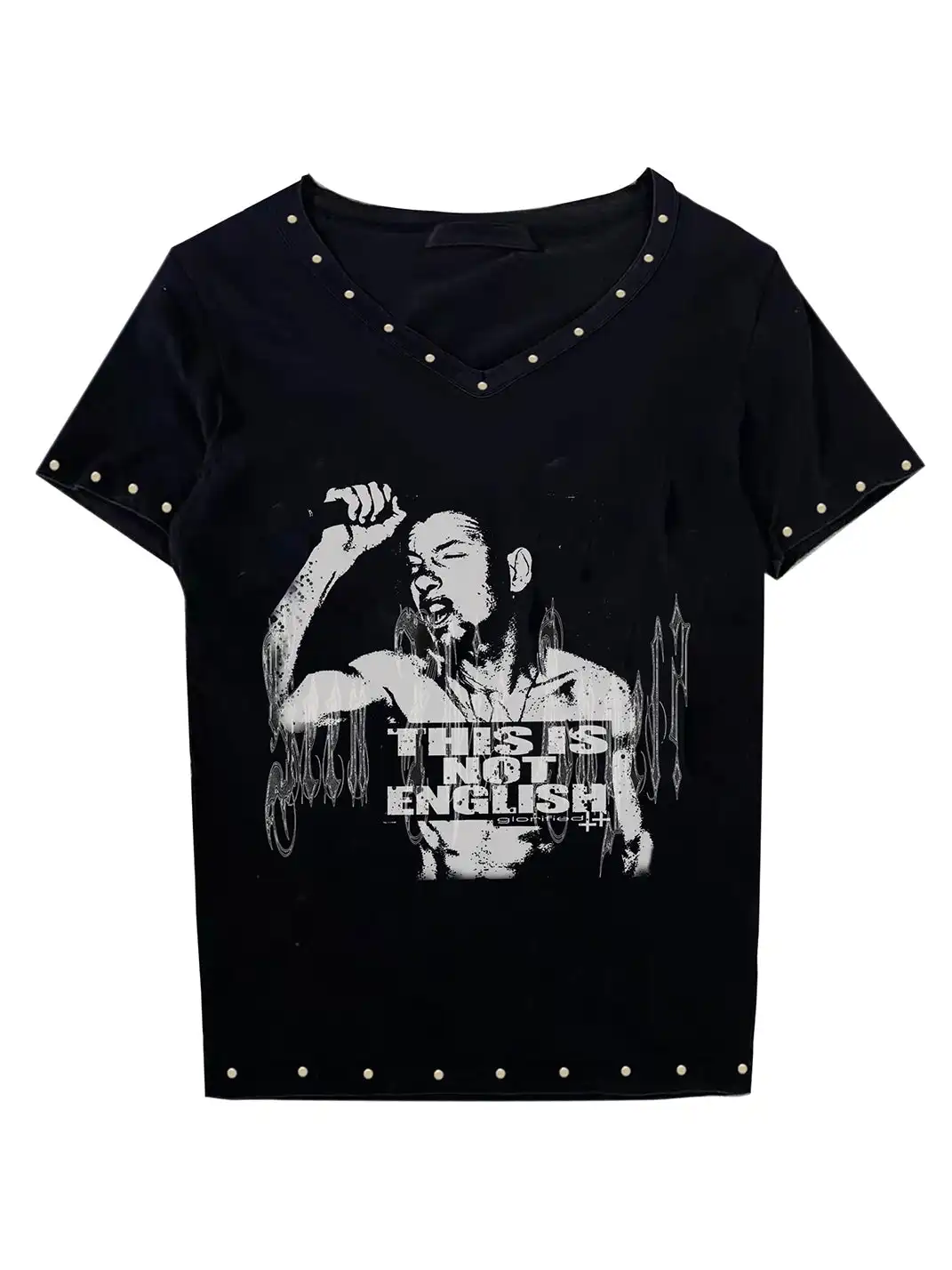 PAIKI | Rock Figure V-Neck Rivet T-shirt