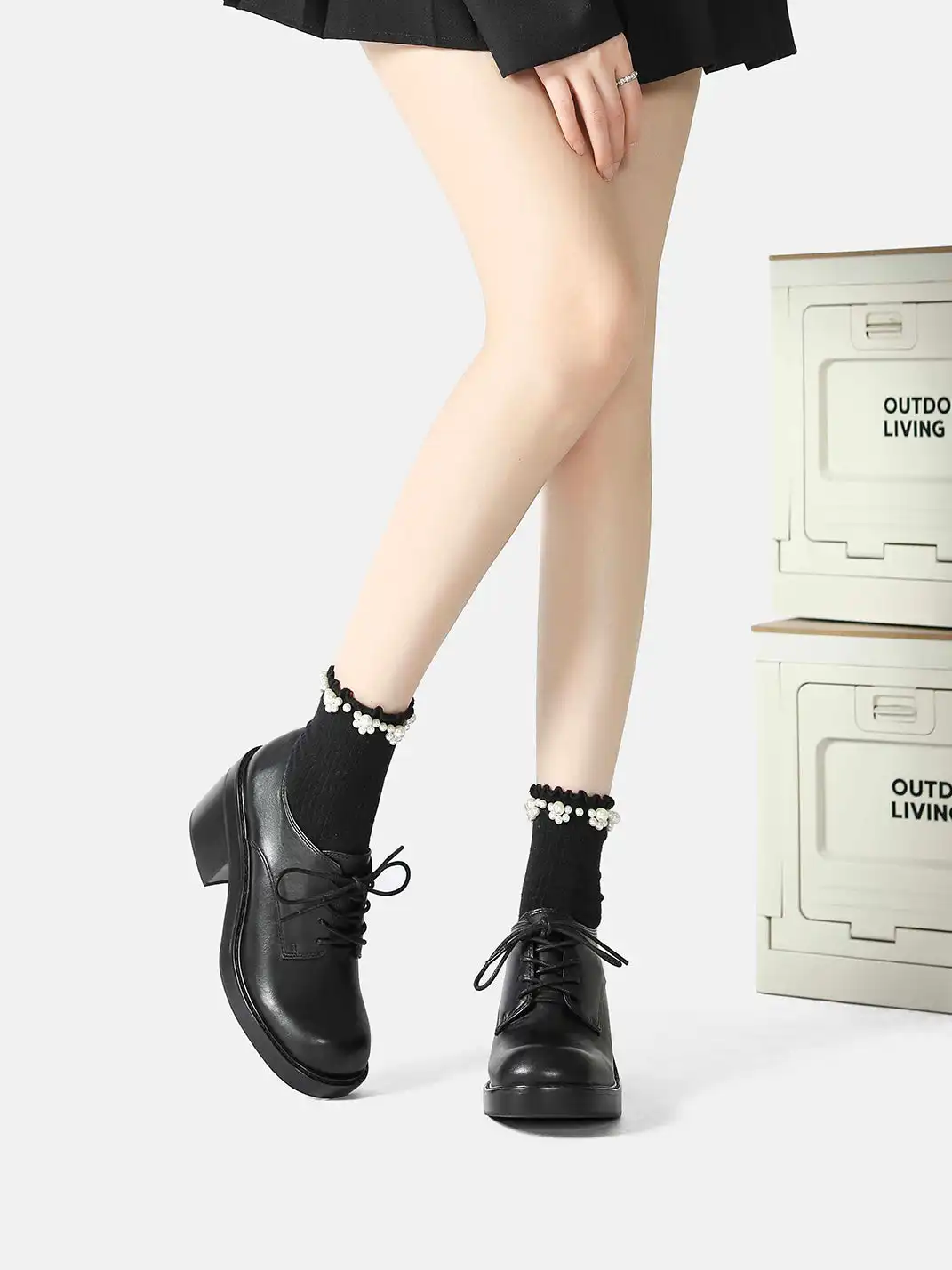 Dolly Bae | Lace-Up Soft Sole Block Heel High Heels