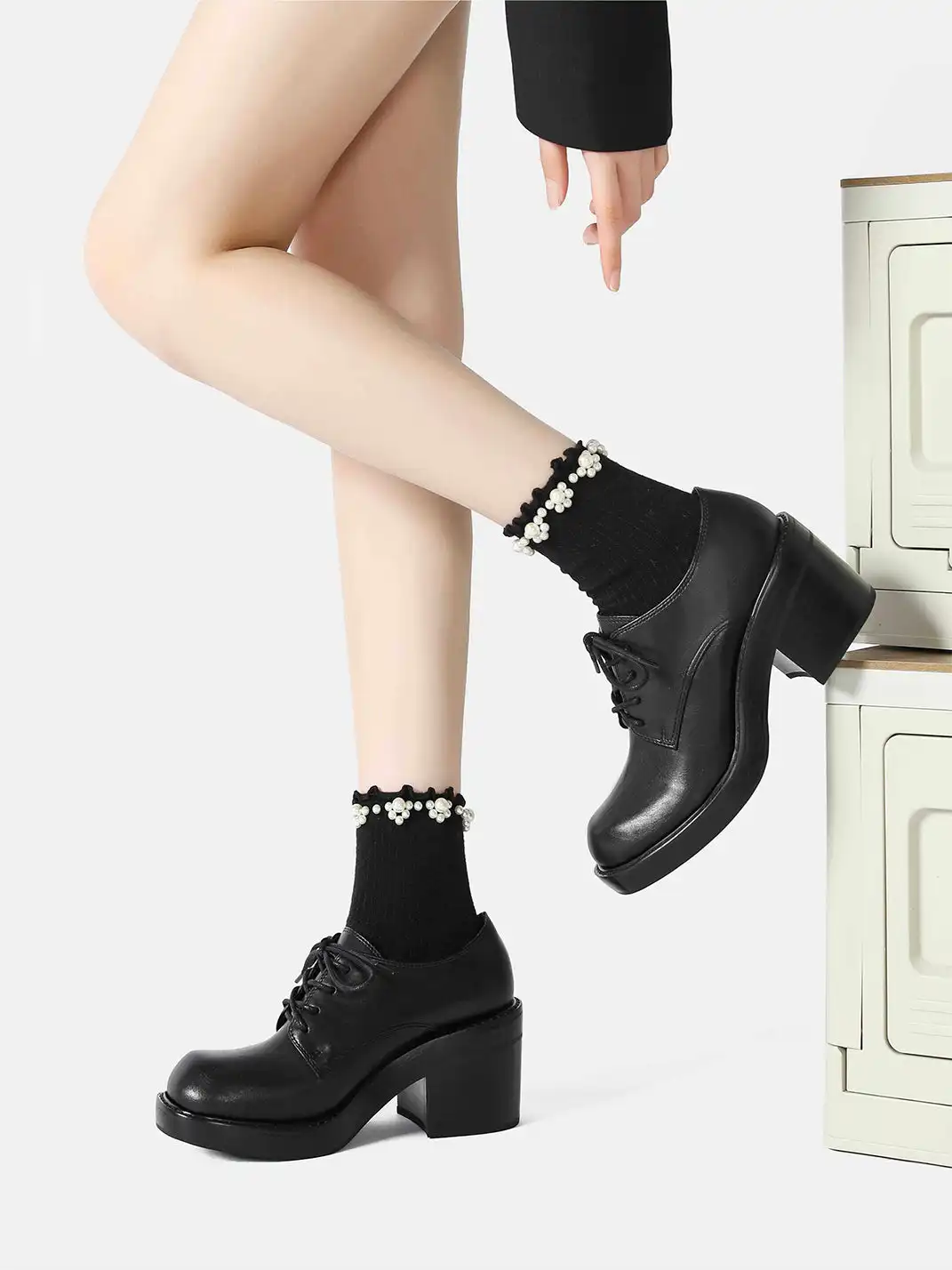 Dolly Bae | Lace-Up Soft Sole Block Heel High Heels