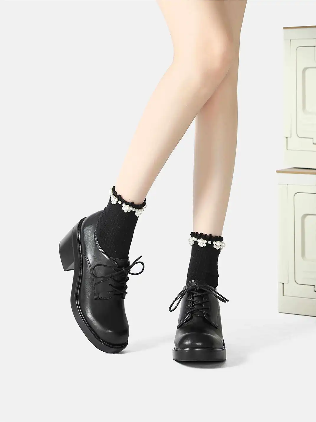 Dolly Bae | Lace-Up Soft Sole Block Heel High Heels