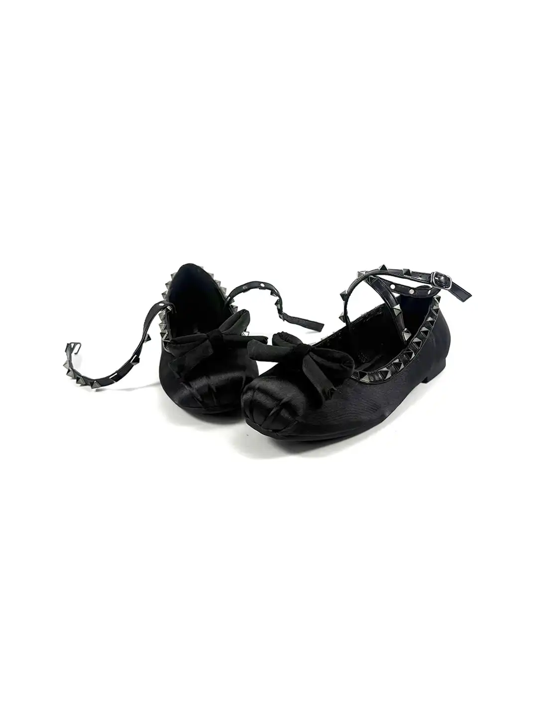 Dolly Bae | Satin Bow Rivet Lace-Up Flat Shoes