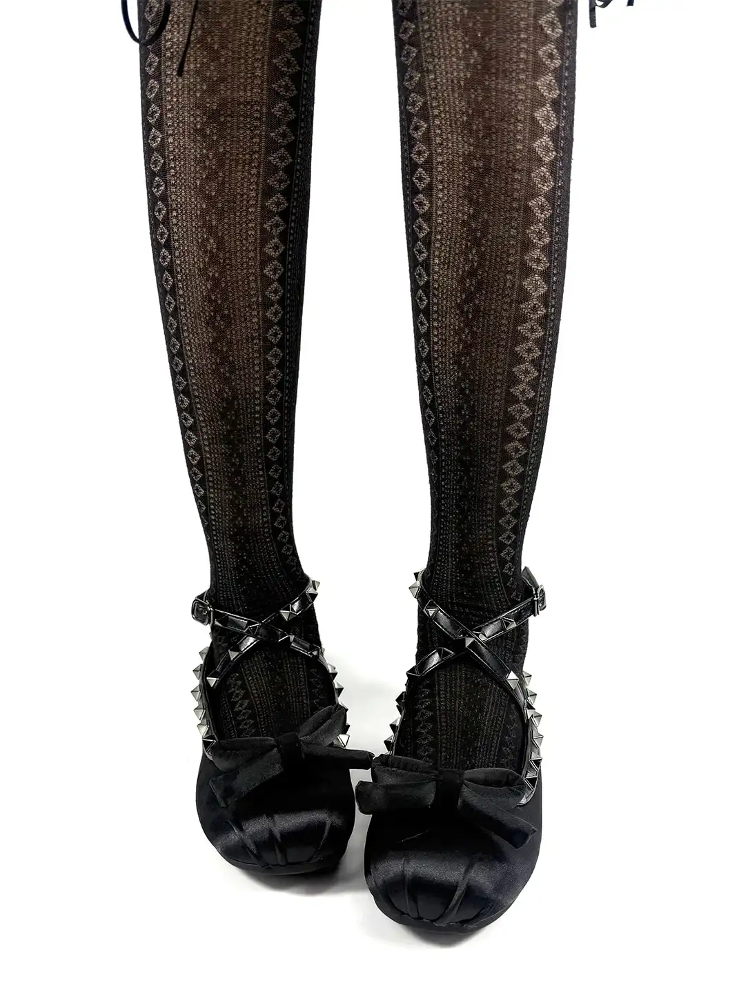 Dolly Bae | Satin Bow Rivet Lace-Up Flat Shoes