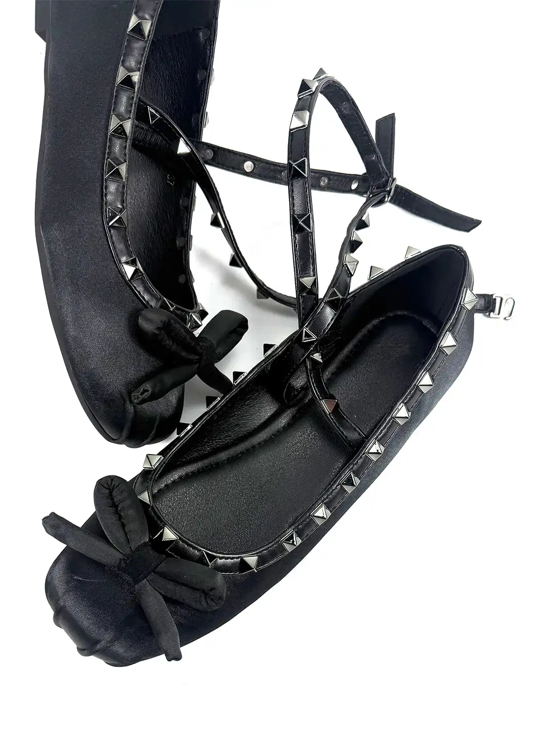 Dolly Bae | Satin Bow Rivet Lace-Up Flat Shoes