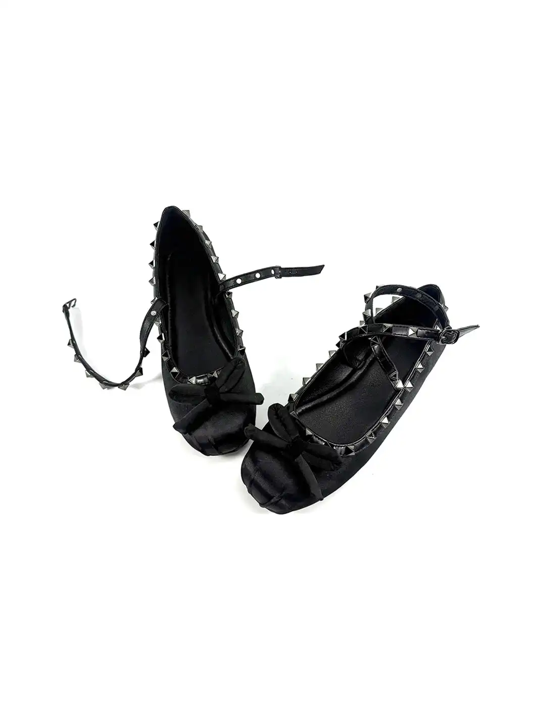 Dolly Bae | Satin Bow Rivet Lace-Up Flat Shoes