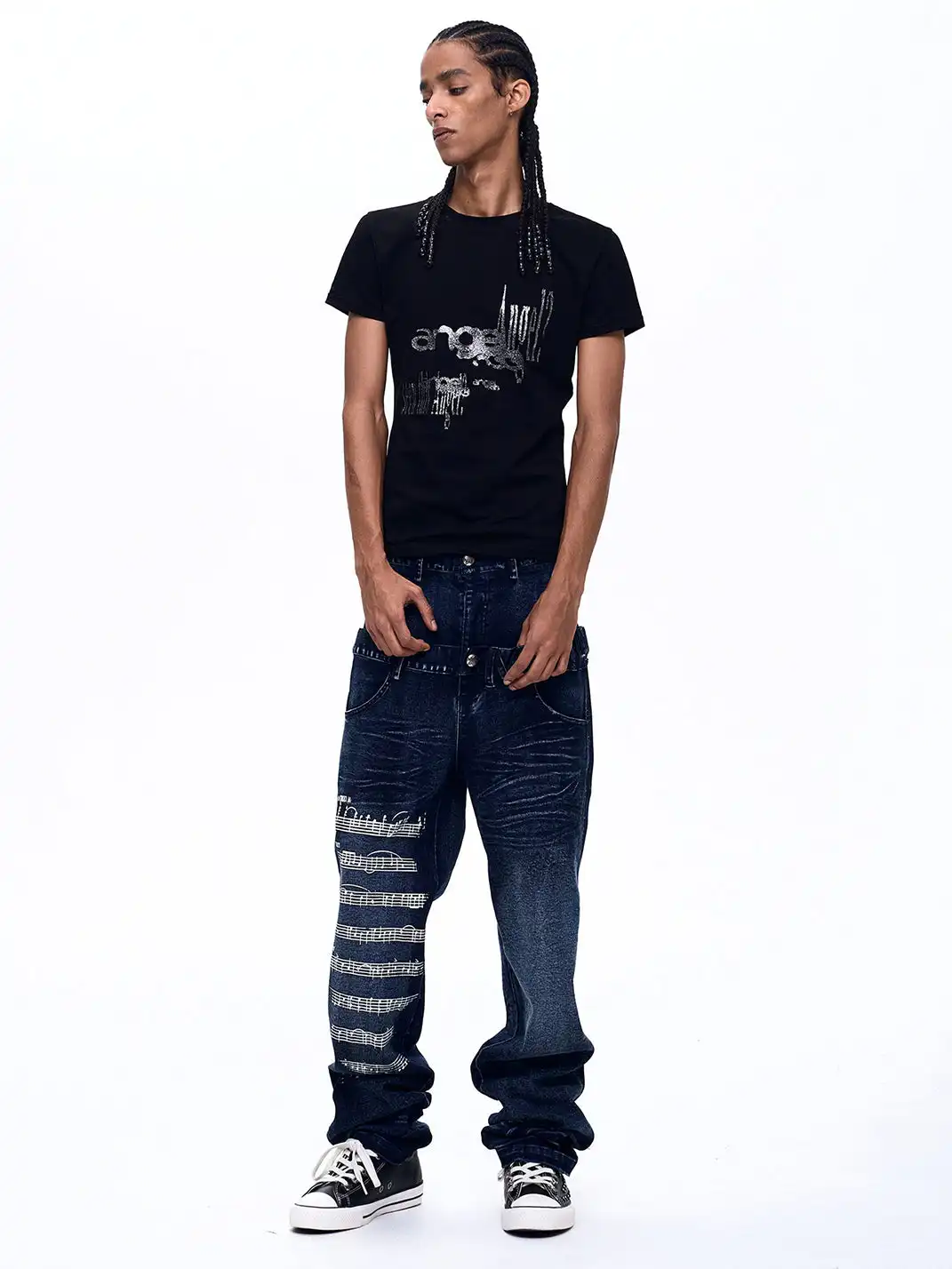 Fourth3ex | Shiny Silver Printed Square Shoulder T-shirt