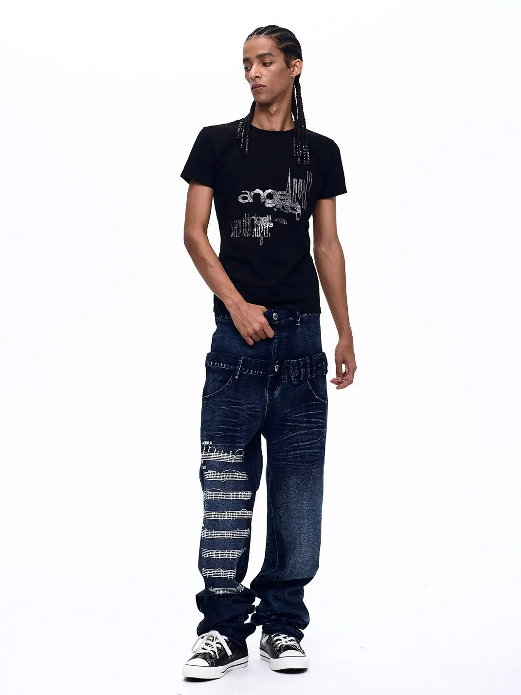 Fourth3ex | Shiny Silver Printed Square Shoulder T-shirt