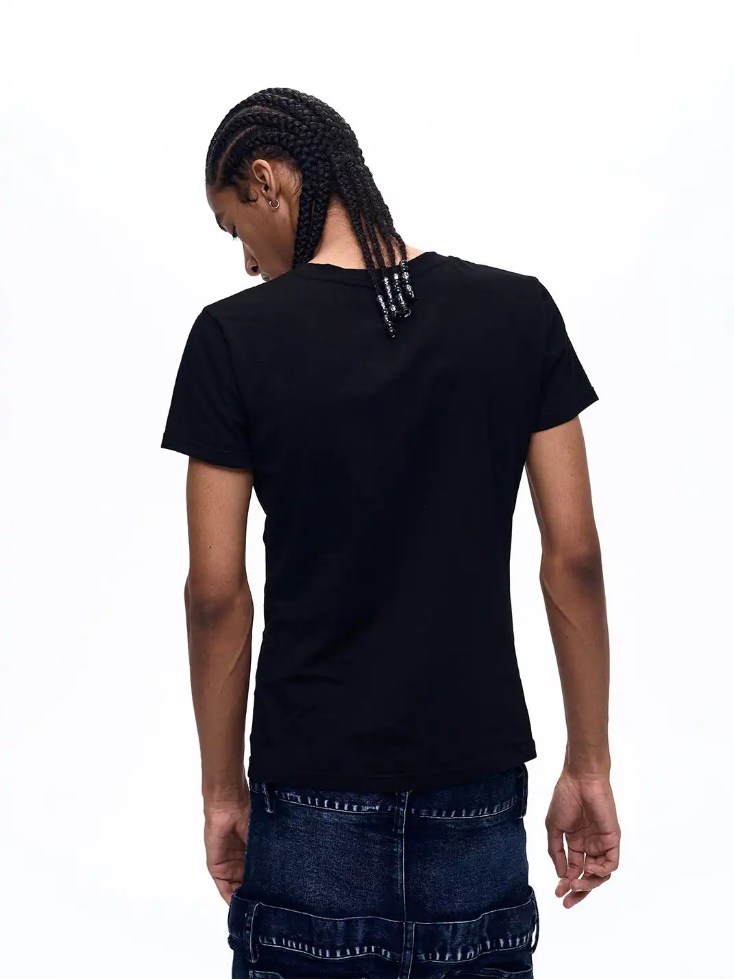 Fourth3ex | Shiny Silver Printed Square Shoulder T-shirt