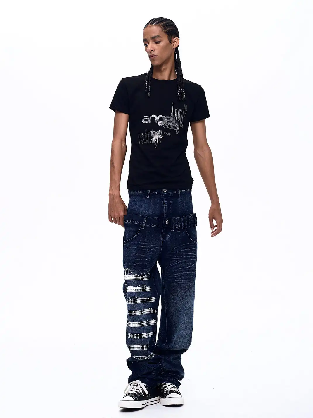 Fourth3ex | Shiny Silver Printed Square Shoulder T-shirt