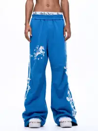Fourth3ex | Staff Note War Horse Embroidered Sweatpants-Blue