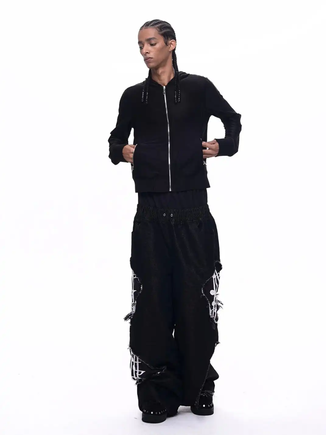 Fourth3ex | Distressed Double Waist Note Jeans