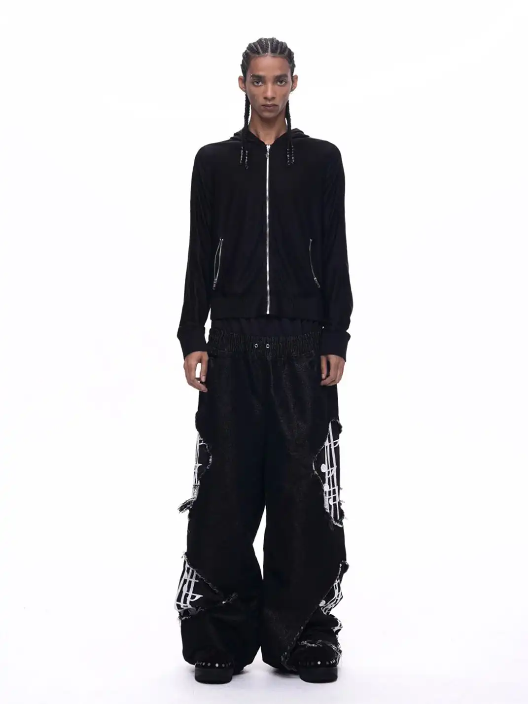 Fourth3ex | Distressed Double Waist Note Jeans