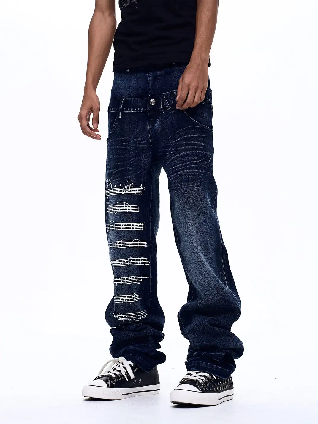 Fourth3ex | Note Double Waist Whisker Jeans