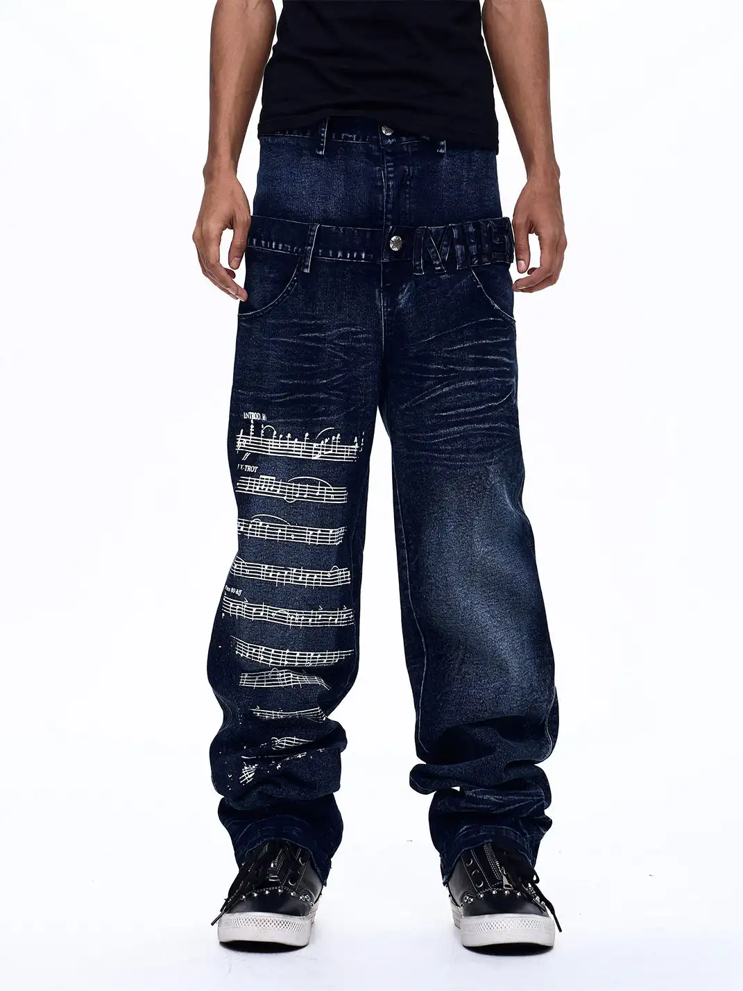 Fourth3ex | Note Double Waist Whisker Jeans